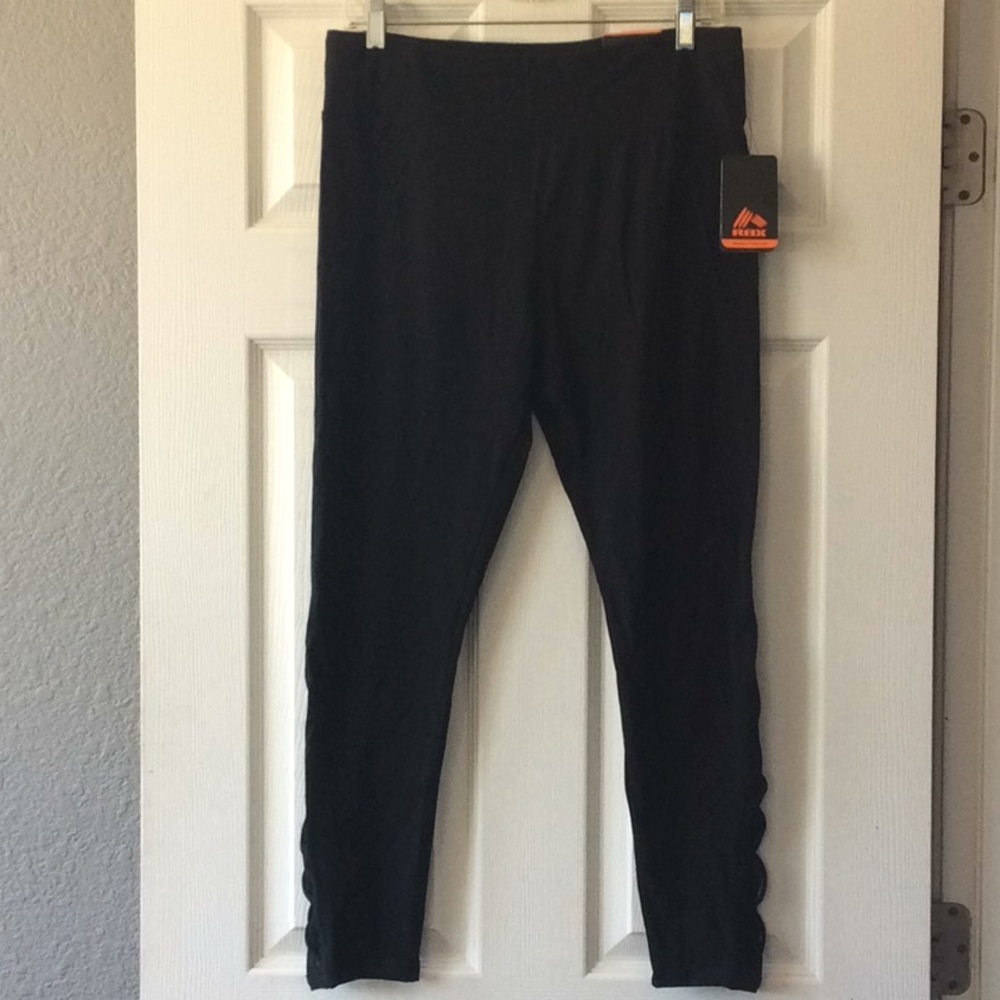 RBX full length black leggings with mesh/strap